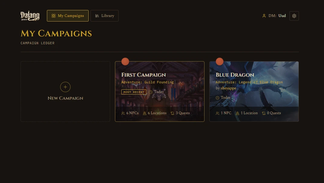 My Campaigns screen with a couple of campaign cards