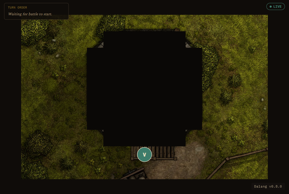 Player Window showing the live battle map with the LIVE badge