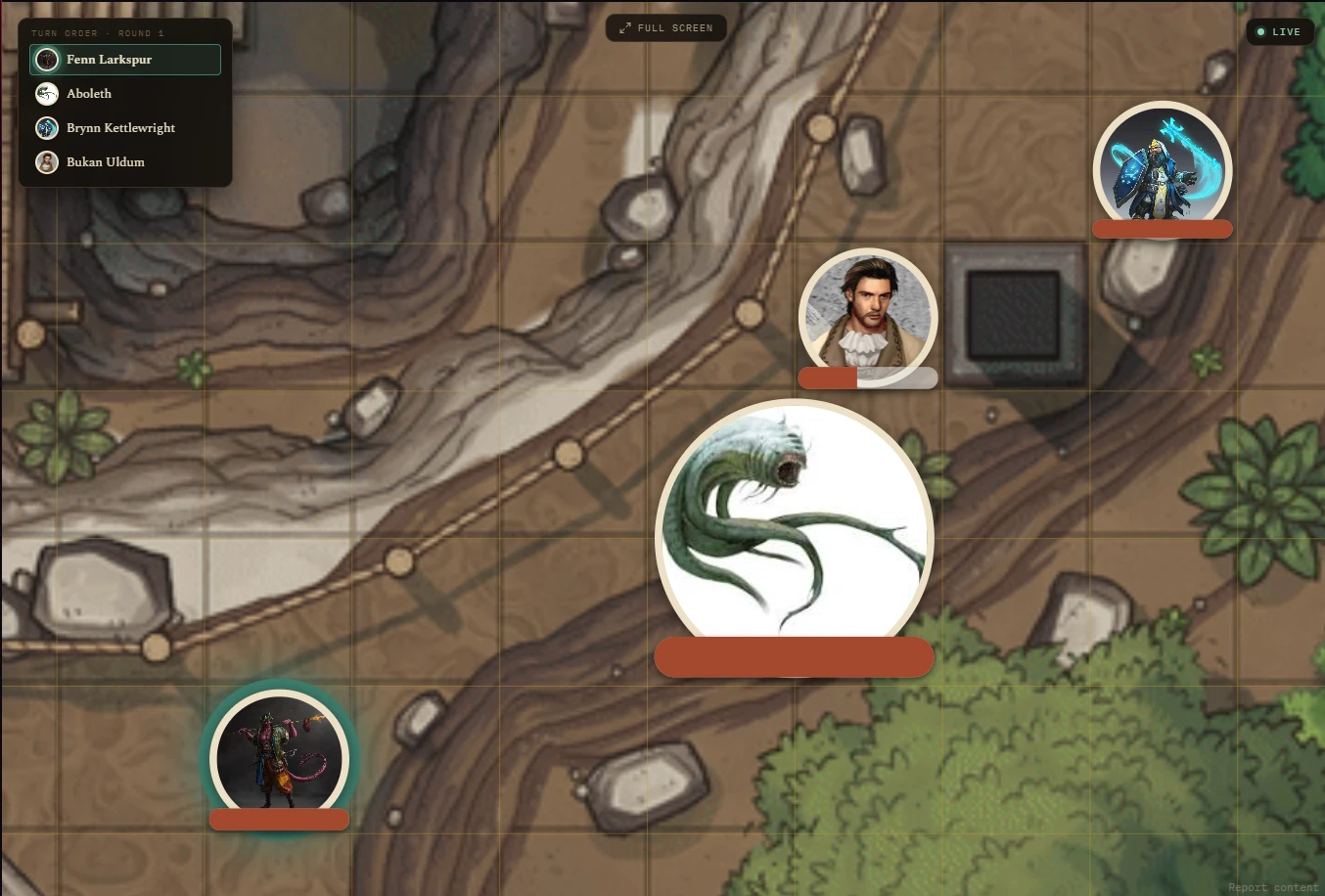 Turn Order panel showing Round 1 with the current turn highlighted