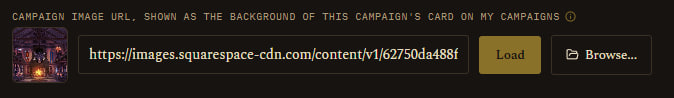 Campaign Image URL field with a thumbnail preview, Load button, and Browse button