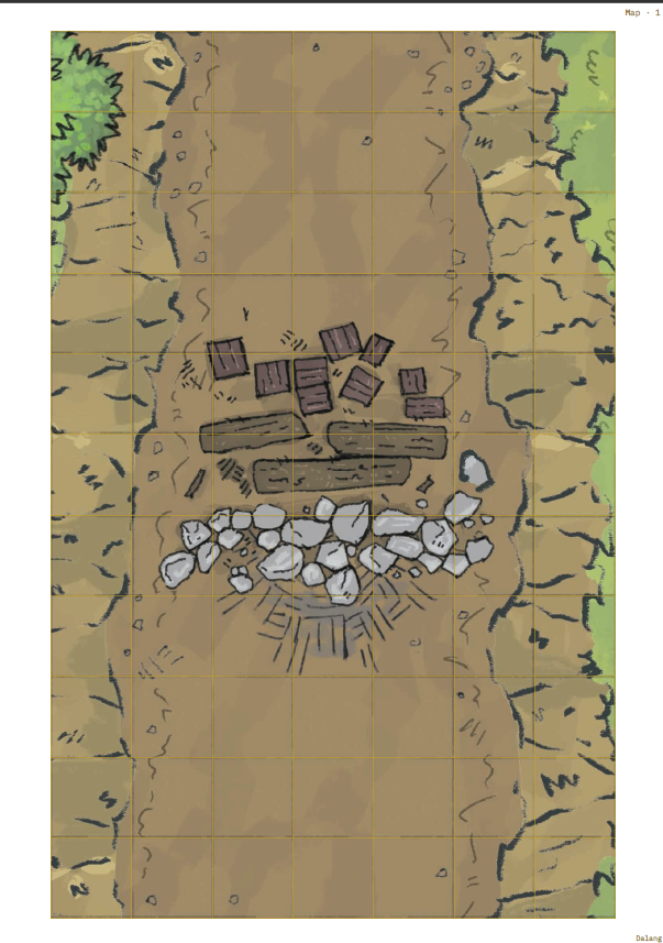 A printed map page from the exported PDF, grid lines at true 1-inch scale