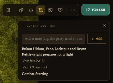 Combat Log tray open mid-fight